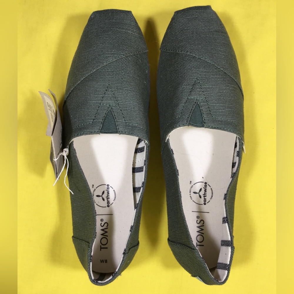 TOMS Olive Green Canvas Slip-On Flats Sz 8